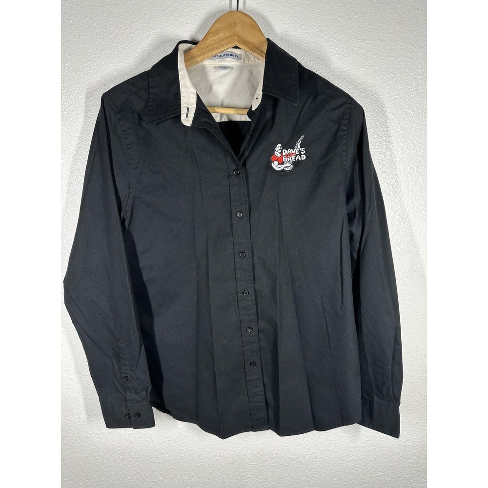 Port Authority Shirt Womens Medium Black‎ Button Front Daves Killer Bread Logo